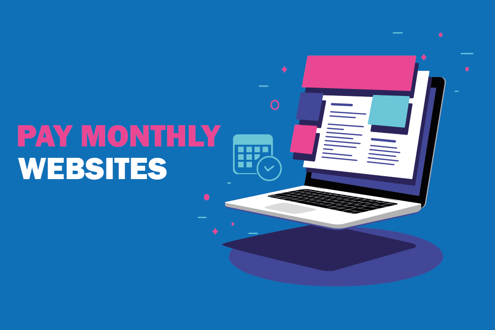 Pay Monthly Website written in front of laptop