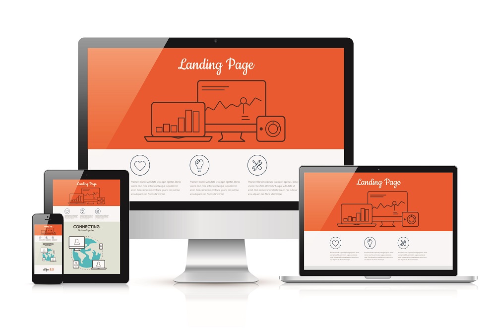 Landing page design for laptop, tablet, mobile and desktop