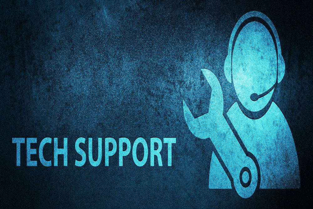 Tech support isolated on special blue banner background abstract illustration